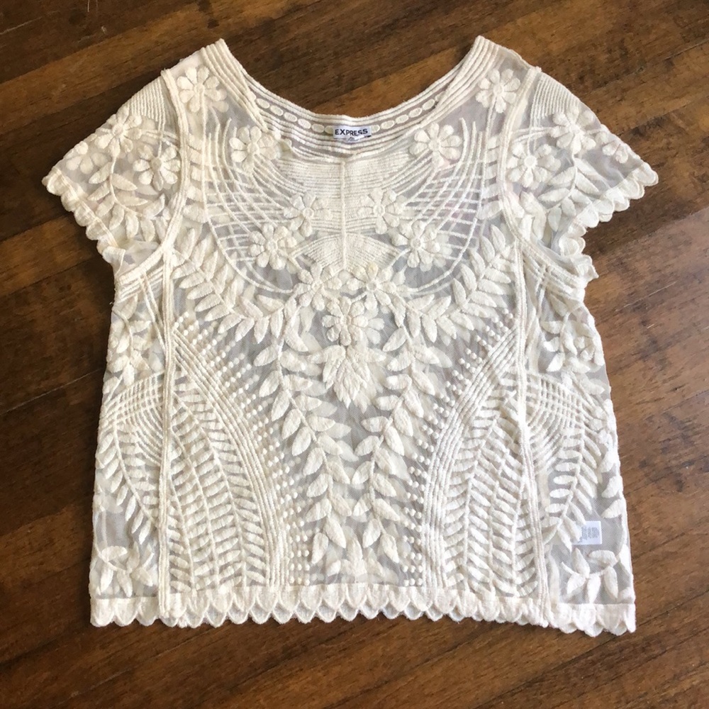 Express Ivory Lace Detailed Top Size Small